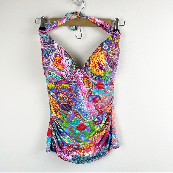Bleu Rod Beattie Other - Bleu Rod Beattie Womens Multicolor Paisley Halter Tankini Top